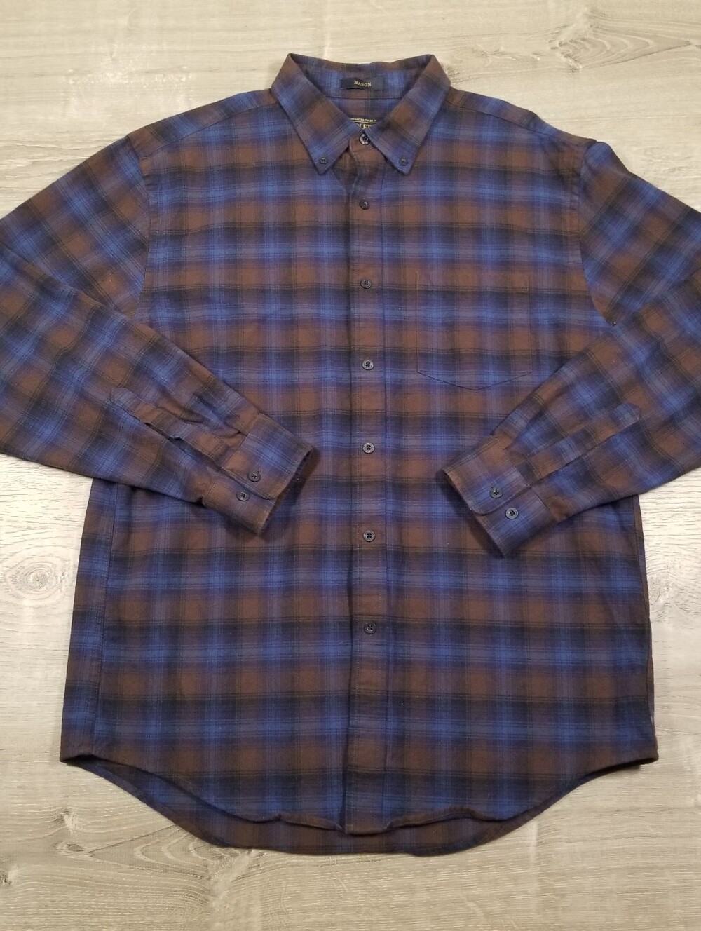 Pendleton Mason Flannel Shirt Plaid Brown Blue Mens Large Long Sleeve Button Up